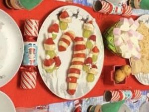 quick and easy North Pole Breakfast ideas.  Fruit Candy Cane